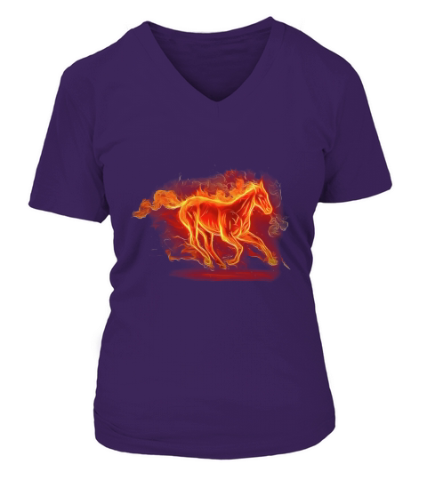 Vintage Graphic Fire Horse Running V-neck T-Shirt Woman