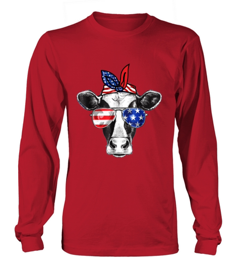 Vintage Patriot Cow Tshirt 4th of July American Women's Long Sleeve