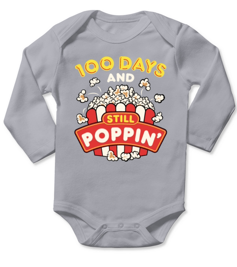 100 Days of School Popcorn Long Sleeve Baby One-Piece