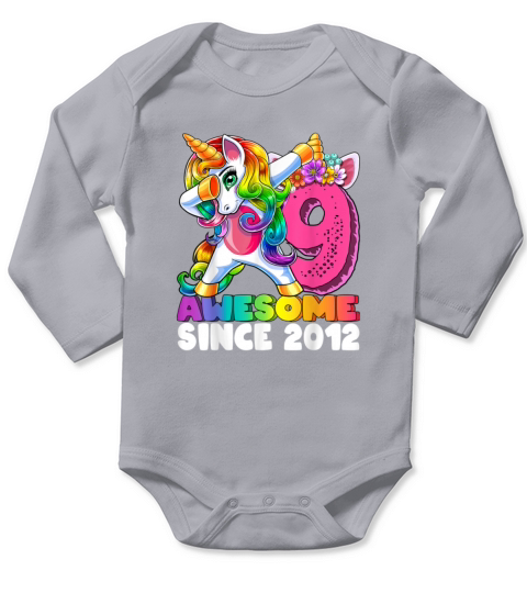 Awesome Since 2012 Dabbing Unicorn 9th Birth 631 Long Sleeve Baby One-Piece