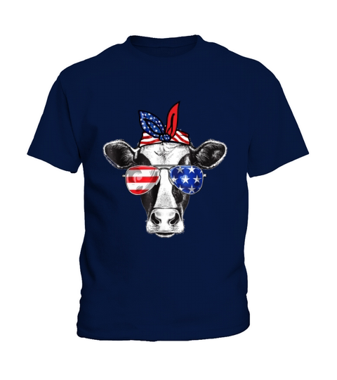 Vintage Patriot Cow Tshirt 4th of July American Kids T-Shirt