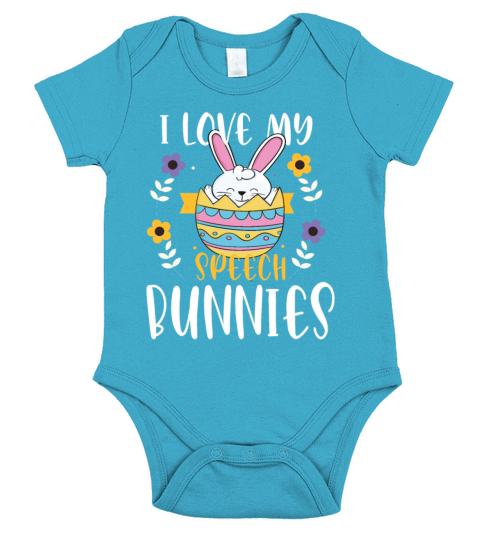 Love My Speech Bunnies Funny Happy Easter Teacher Short Sleeve Baby One-Piece