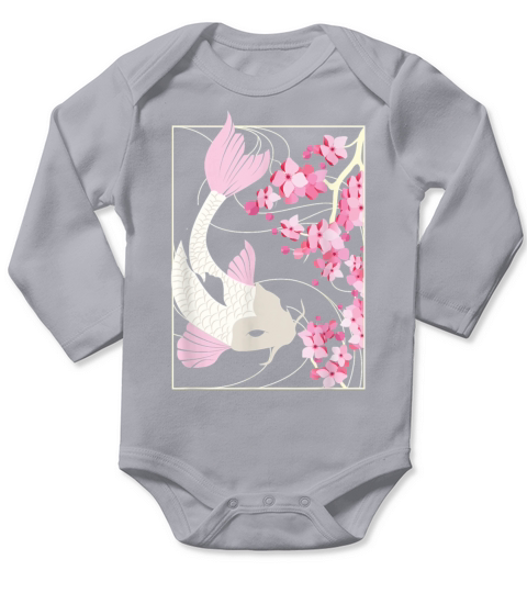 Vintage Cherry Blossom I Japanese Fish I Koi Carp Long Sleeve Baby One-Piece