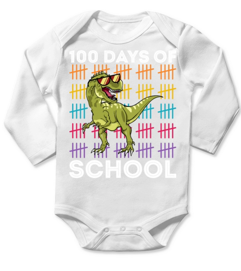 Happy 100 Days Of School Kids Boys Dinosaur T Rex Long Sleeve Baby One-Piece