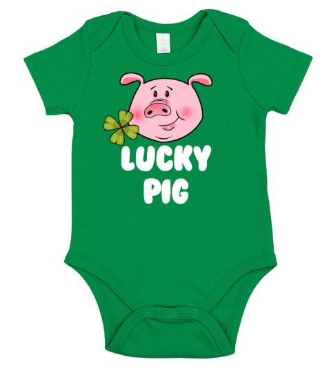Lucky Pig With Clover Short Sleeve Baby One-Piece
