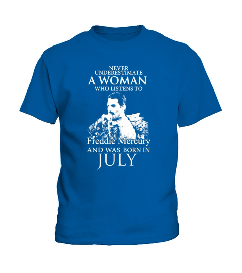 Spl Never underestimate a woman who listens to Freddie Mercury and was born in July - Unisex Long Sleeve Kids T-Shirt