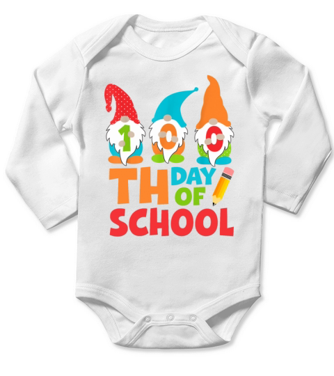 Happy 100th Day Of School With My Gnnomies Teacher Long Sleeve Baby One-Piece
