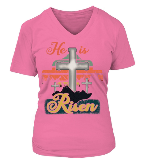 Retro He Risen Jesus God Happy Easter Sunday 2022 V-neck T-Shirt Woman