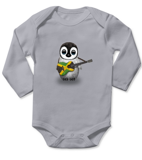 Baby Penguin Playing Jamaican Flag Guitar shirt Long Sleeve Baby One-Piece