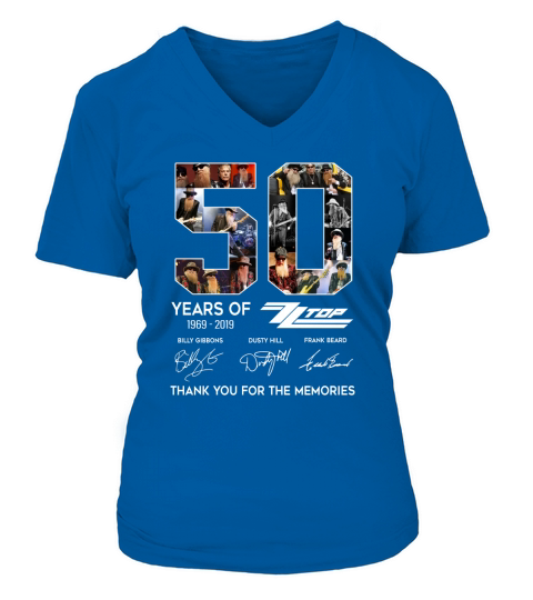 50 Years of Zz Top Thank You For The Memories Signatures shirt V-neck T-Shirt Woman