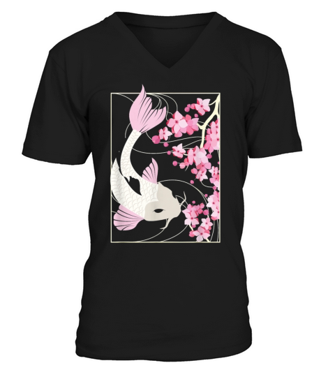 Vintage Cherry Blossom I Japanese Fish I Koi Carp Men's V-Neck T-shirt