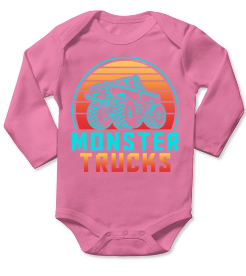 Retro Vintage Monster Trucks Long Sleeve Baby One-Piece