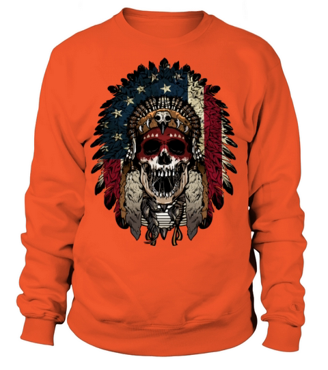Chief Skull Native American Indian Usa FlagGift Te Men's Sweatshirt