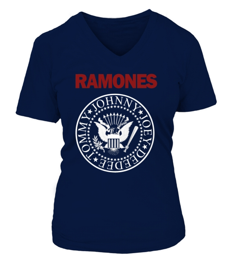 Ramones Red Text Seal V-neck T-Shirt Woman