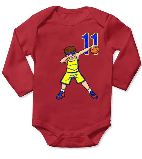 Cool Yellow Blue Basketball Team Number 11 Long Sleeve Baby One-Piece