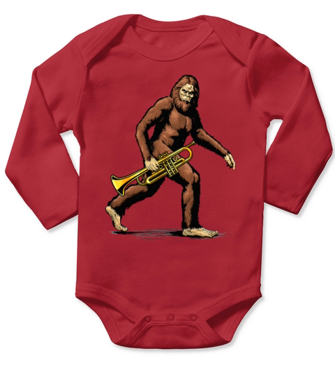 Bigfoot playing a trumpet Musical Lover Ape Funny Long Sleeve Baby One-Piece