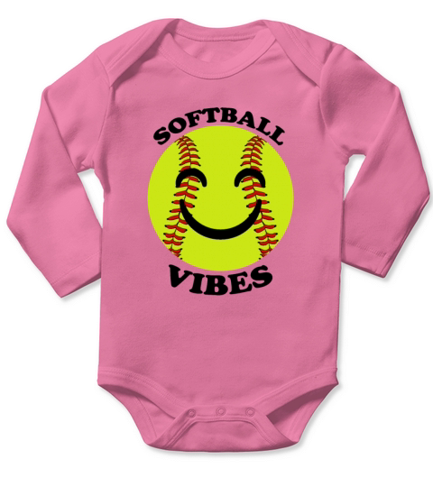 Softball Vibes Funny Smile Long Sleeve Baby One-Piece