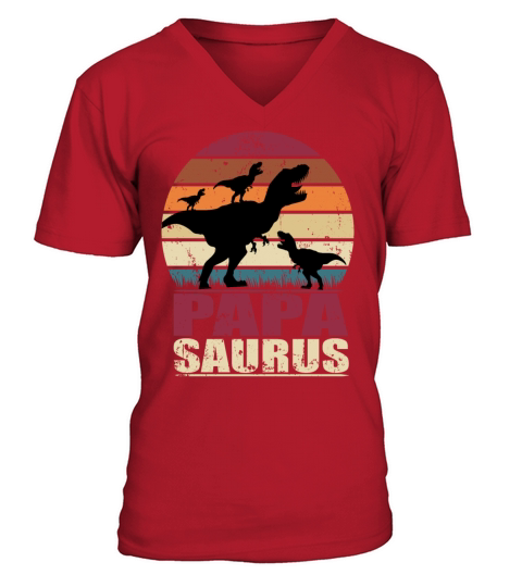 Papasaurus Dinosaur Triplets Father Trex Dino Papa Men's V-Neck T-shirt