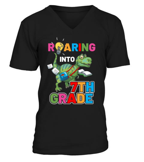 Welcome Back To School Cute Dinosaur 7th Grade Men's V-Neck T-shirt