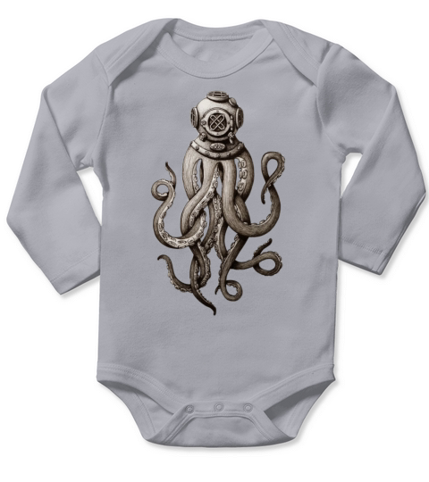 Retro Fashion SCUBA Diver Weird Killer Octopus Long Sleeve Baby One-Piece