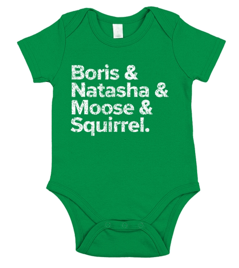 Boris Natasha Moose and Squirrel Funny Retro Typography Short Sleeve Baby One-Piece