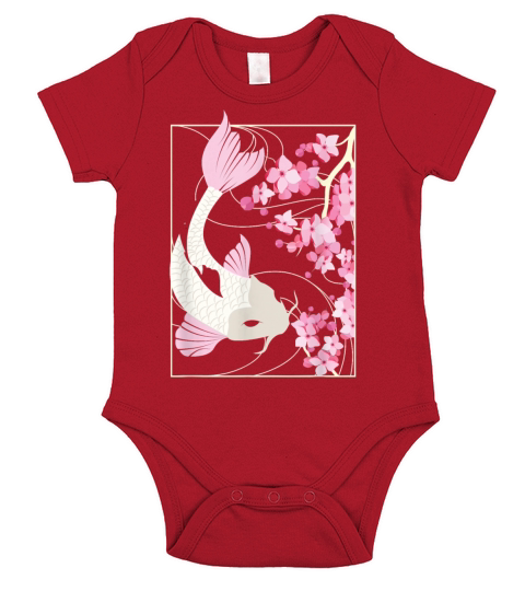 Vintage Cherry Blossom I Japanese Fish I Koi Carp Short Sleeve Baby One-Piece