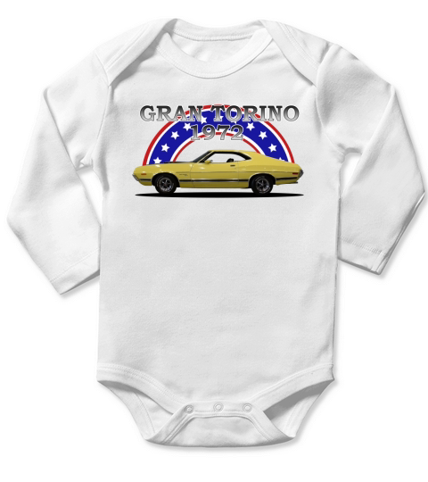 1972 Frod Gran Torino Side Yellow Long Sleeve Baby One-Piece