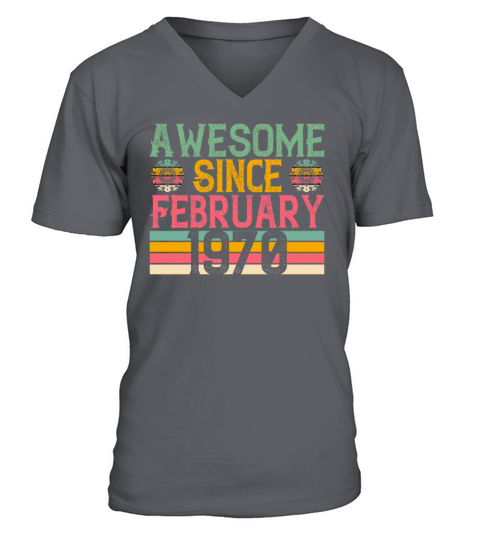 Awesome Since February 1970 Vintage Retro Birthday Men's V-Neck T-shirt