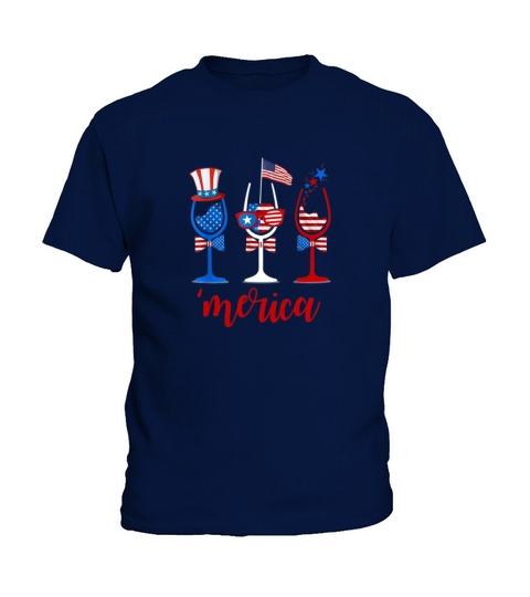 Wine Glasses Merica Uncle Sam 4th Of July Alcohol Kids T-Shirt