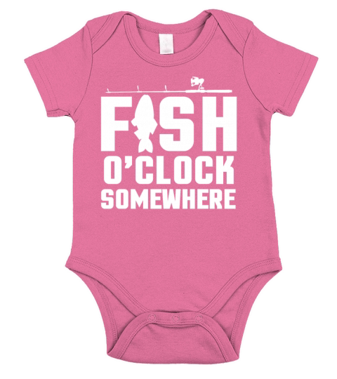Fish oclock somewhere fishing rod fish hook gift Short Sleeve Baby One-Piece