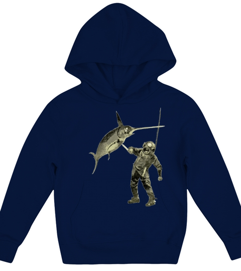 Vintage Diver with Diving Helmet and a Swordfish Kids Hoodie