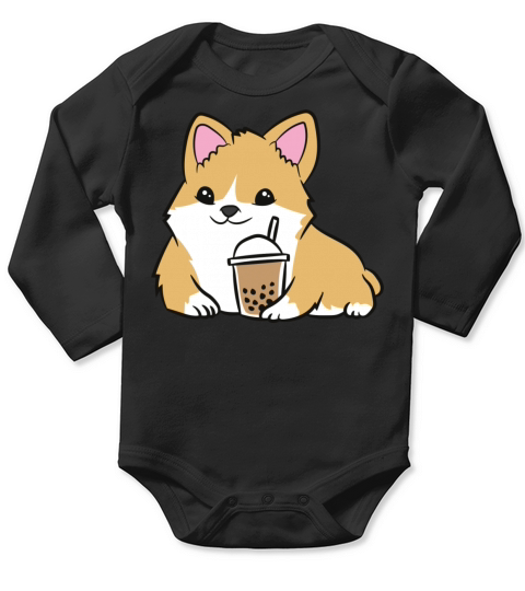 Kawaii Corgi Bubble Tea Cute Welsh Corgi Pearl Mil Long Sleeve Baby One-Piece
