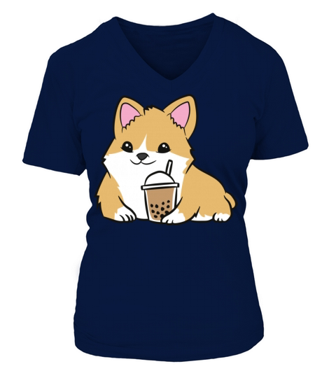 Kawaii Corgi Bubble Tea Cute Welsh Corgi Pearl Mil Women's V-Neck T-shirt
