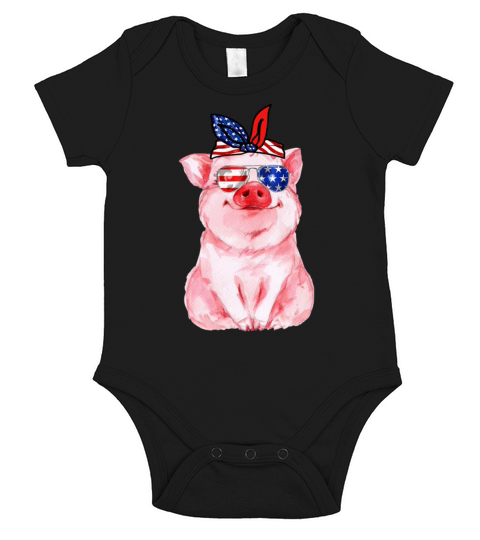 Vintage Patriot Pig Tshirt 4th of July American Short Sleeve Baby One-Piece