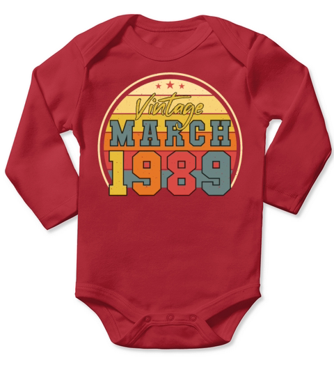 Born March 1989 Vintage Long Sleeve Baby One-Piece