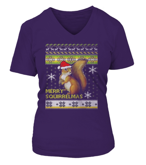 Squirrel Merry Squirrelmas christmas ugly - Ladies V-Neck V-neck T-Shirt Woman