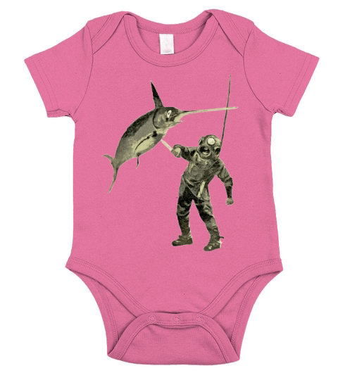Vintage Diver with Diving Helmet and a Swordfish Short Sleeve Baby One-Piece