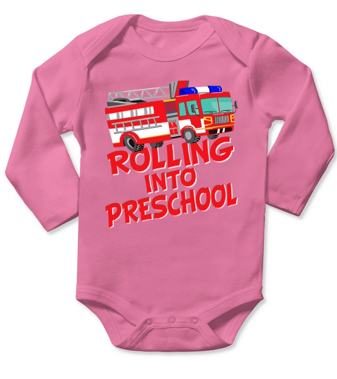 Kids Rolling Into Preschool Fire Truck Fireman Long Sleeve Baby One-Piece