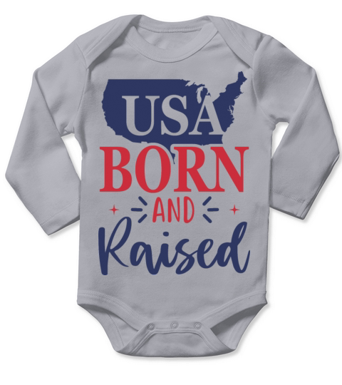 USA Born and Raised July Fourth American Map Long Sleeve Baby One-Piece