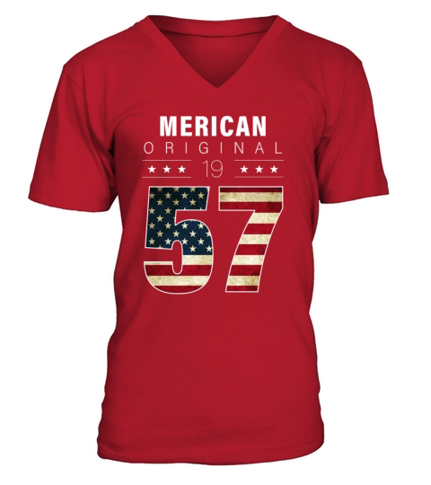 Merican Original 1957 65th birthday American Flag Men's V-Neck T-shirt