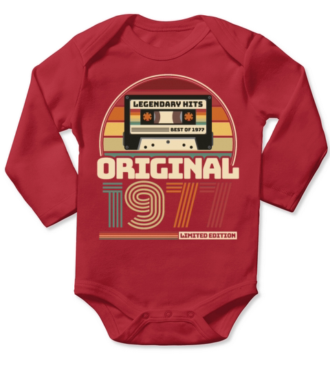 Beautiful Retro Vintage tape birthday 1977 Long Sleeve Baby One-Piece