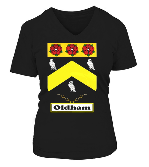 Oldham Family Crest British Family Crests II V-neck T-Shirt Woman