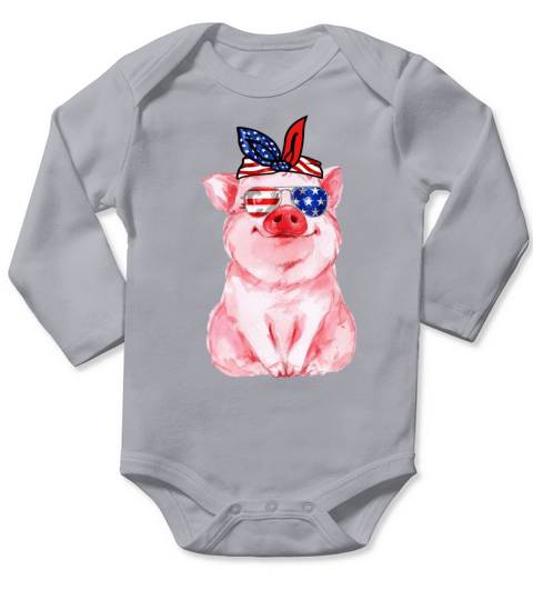 Vintage Patriot Pig Tshirt 4th of July American Long Sleeve Baby One-Piece