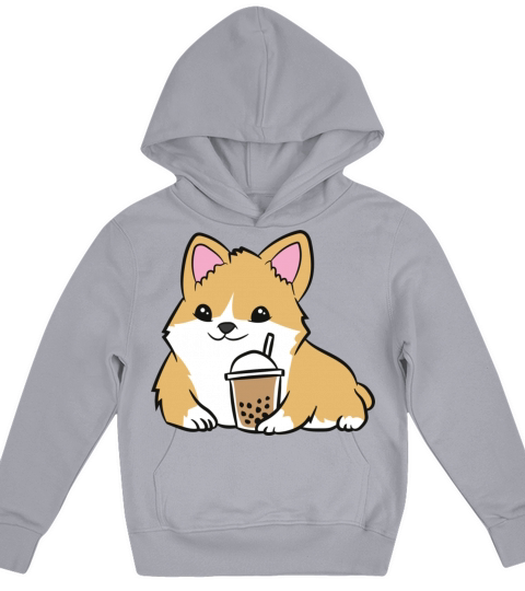 Kawaii Corgi Bubble Tea Cute Welsh Corgi Pearl Mil Kids Hoodie