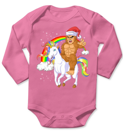 bigfoot riding unciorn christmas Long Sleeve Baby One-Piece