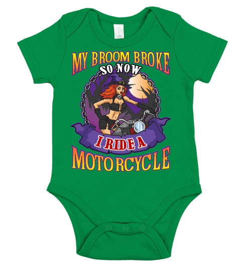 Halloween Biker Girl Witch Broom Short Sleeve Baby One-Piece