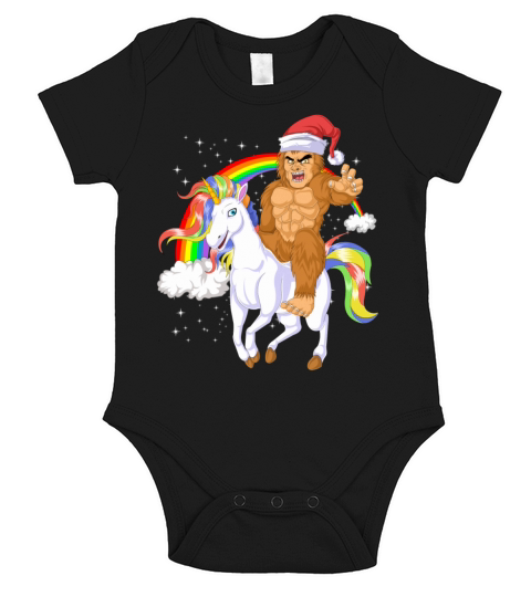 bigfoot riding unciorn christmas Short Sleeve Baby One-Piece
