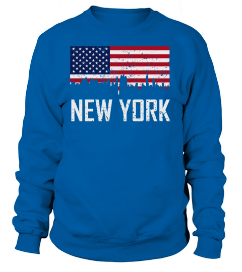 New York City Skyline American Flag Distressed Women's Sweatshirt