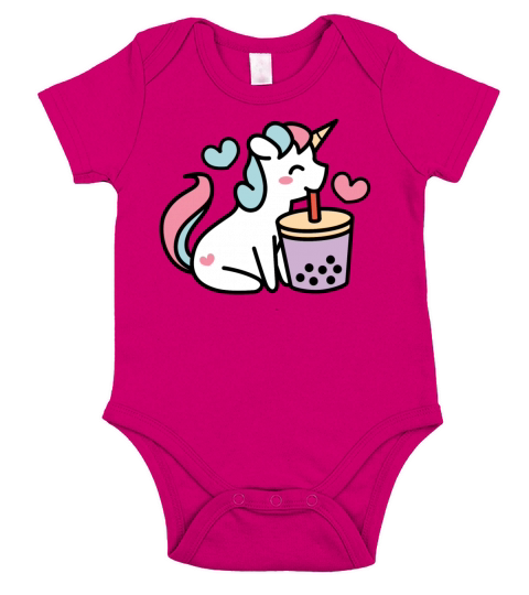 Cute Unicorn Sipping Bubble Tea - Kawaii Taro Boba Short Sleeve Baby One-Piece