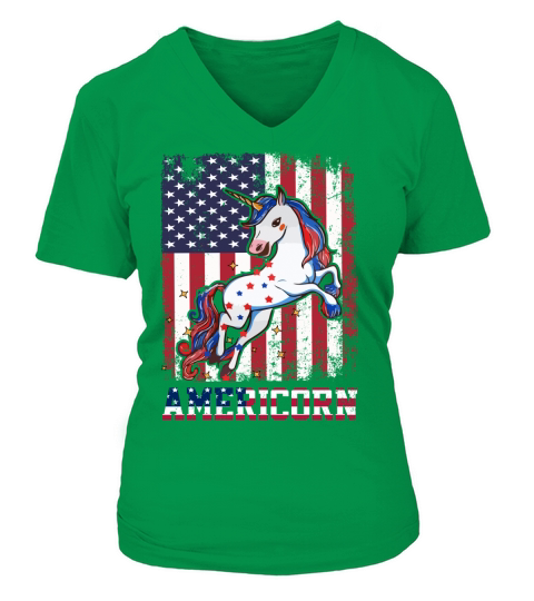 American Flag Unicorn V-neck T-Shirt Woman